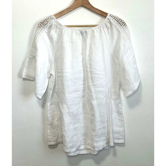 Terzo Millennio Women White Linen Blend Top L Italy Beach Boho Lagenlook Peasant - Picture 2 of 11